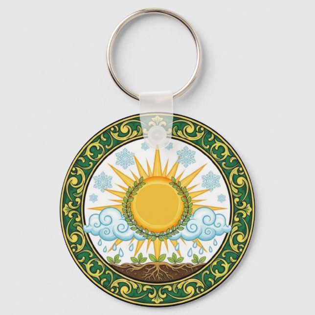 Sun and Rain Nature Cycle Botanical Emblem ART Key Ring (Front)