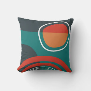 Sun and rainbow blue red white boho artwork cushion