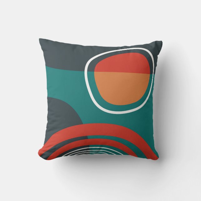 Sun and rainbow blue red white boho artwork cushion (Front)