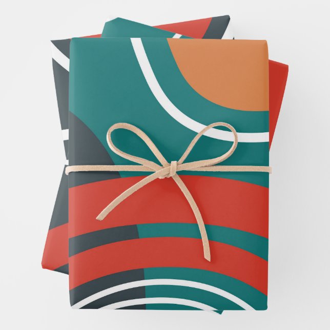 Sun and rainbow boho artwork wrapping paper sheet (In situ)