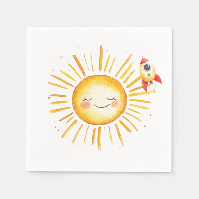 Sun and Rocketship First Birthday Napkin (Front)