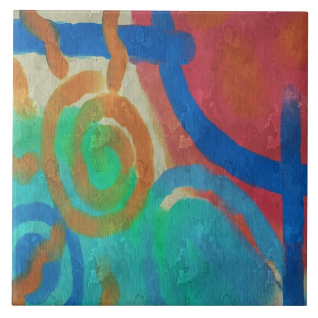 Sun and Sea Abstract Painting Ceramic Tile (Front)