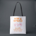 Sun and Spritz Bachelorette Weekend Tote Bag<br><div class="desc">Sun and Spritz Bachelorette Weekend Tote Bag This tote is a perfect gift for your girls on your special weekend! This Funky bag features a hand drawn layout with hand drawn illustrations along with handwritten font! You have freedom to create something uniquely yours! Easily edit wording and colours to match...</div>