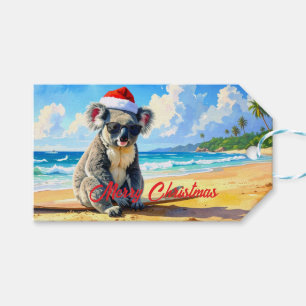 Sun and Surf Koala Santa Hat An Aussie Christmas Gift Tags