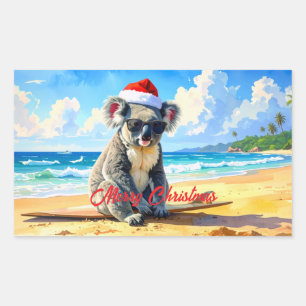 Sun and Surf Koala Santa Hat An Aussie Christmas Rectangular Sticker