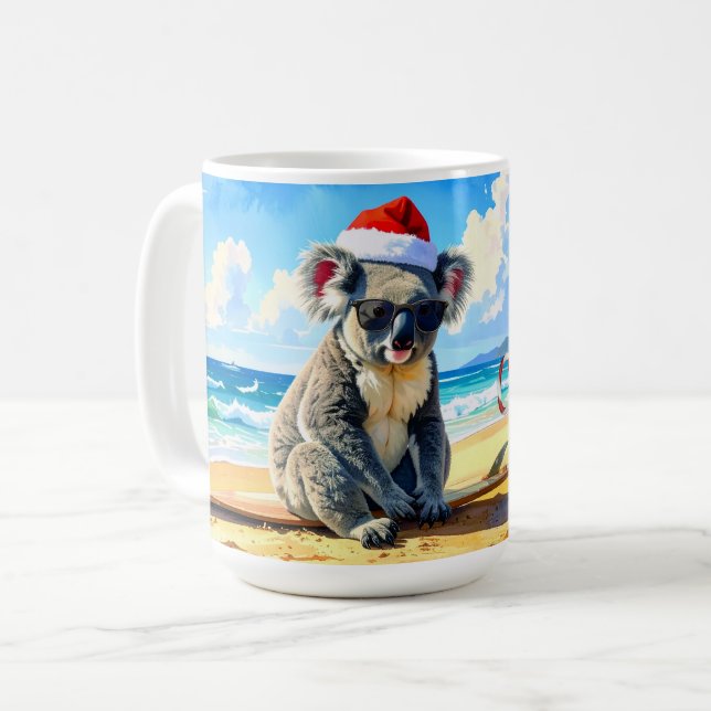 Sun and Surf Koala Santa Hat Coffee Mug (Front Left)