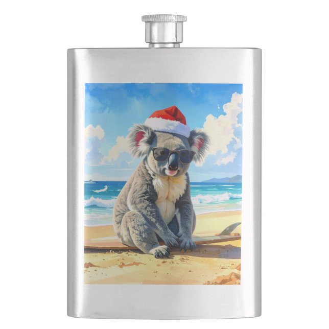 Sun and Surf Koala Santa Hat Hip Flask (Front)