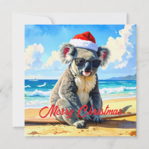 Sun and Surf Koala Santa Hat  Holiday Card