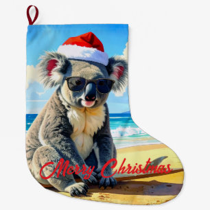 Sun and Surf Koala Santa Hat Large Christmas Stocking