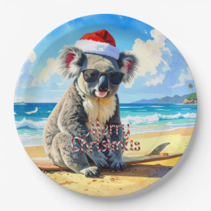 Sun and Surf Koala Santa Hat Paper Plate