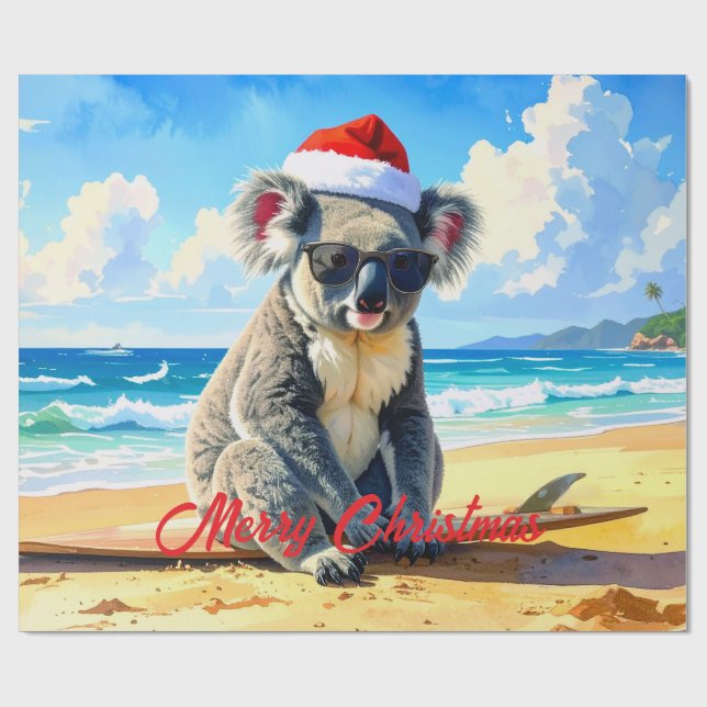 Sun and Surf Koala Santa Hat  Wrapping Paper (Flat)