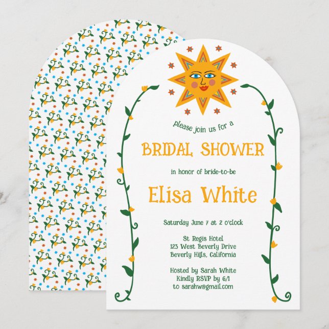 Sun and Vines Boho Arch Whimsical Shower  Invitation (Front/Back)