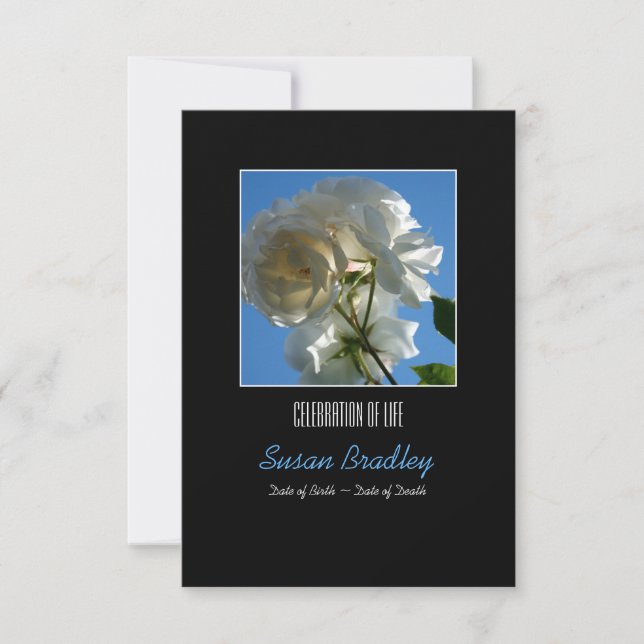 Sun and White Roses Celebration of Life Invitation (Front)