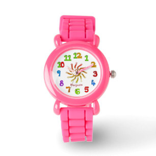 Sun Animal Numbers Children Pink Wrist Watch