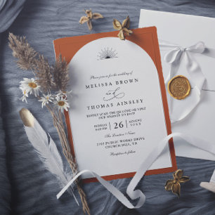 Sun Arch Boho Terracotta Elegant QR Code Wedding Invitation