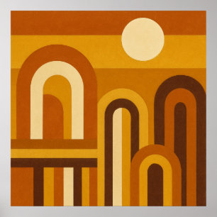 Sun & Arches Mid Century Modern Geometric Design Poster