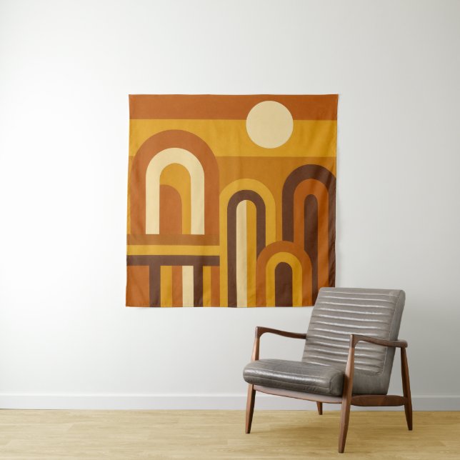 Sun & Arches Mid Century Modern Geometric Design Tapestry (In Situ)