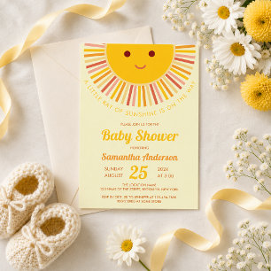Sun Baby Shower A Little Ray of Sunshine Cute Girl Invitation