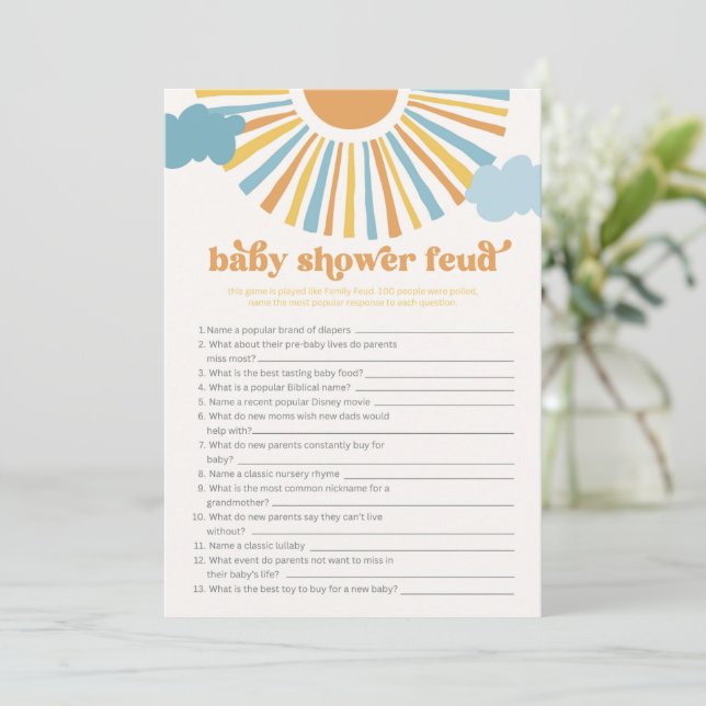 Sun Baby Shower Feud Game Card (Standing Front)