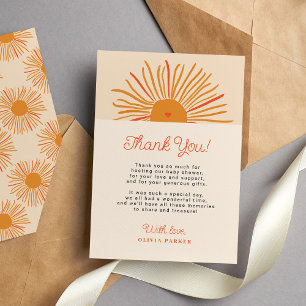 Sun baby shower here comes the son boho retro thank you card