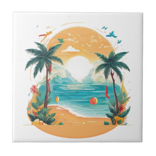 Sun Beach palm tree  Ceramic Tile
