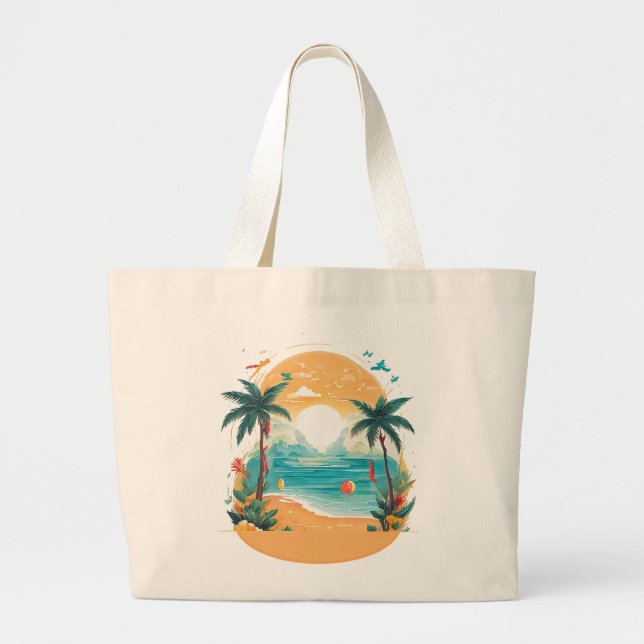 Sun Beach palm tree  Large Tote Bag (Front)