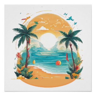 Sun Beach palm tree  Poster