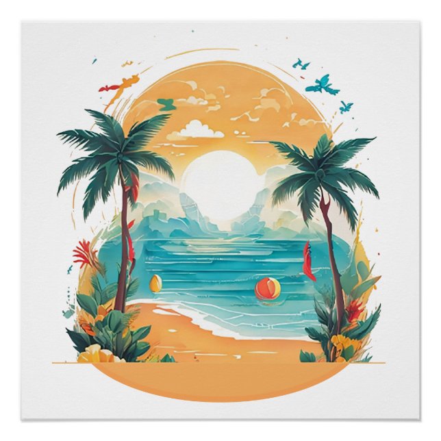 Sun Beach palm tree  Poster (Front)