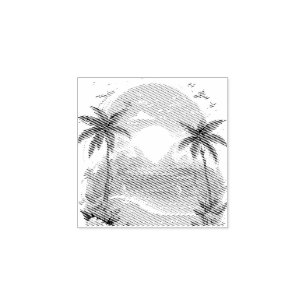 Sun Beach palm tree Rubber Stamp