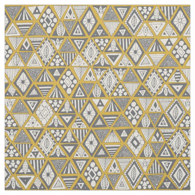 sun bear geo yellow silver fabric (Swatch)