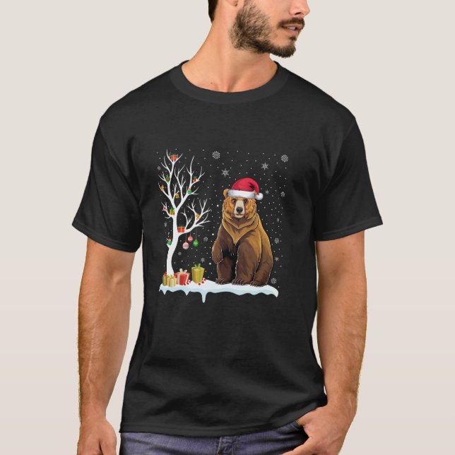 Sun Bear Santa Hat Festive Tree Light Christmas Pa T-Shirt (Front)