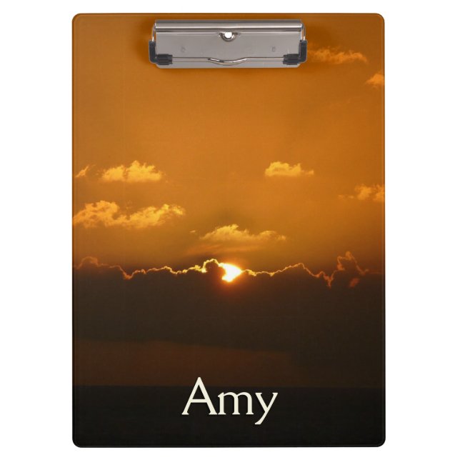 Sun Behind Clouds I Orange Sunset Photo Clipboard (Front)