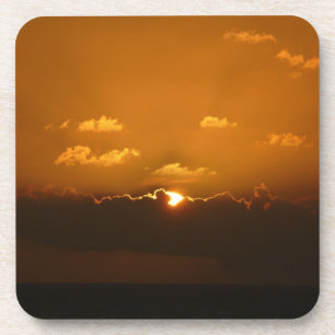 Sun Behind Clouds I Orange Sunset Photo Coaster