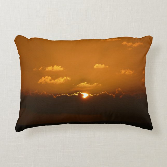 Sun Behind Clouds I Orange Sunset Photo Decorative Cushion (Front)
