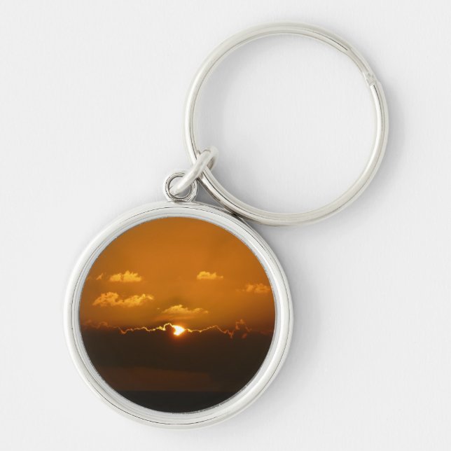 Sun Behind Clouds I Orange Sunset Photo Key Ring (Front)