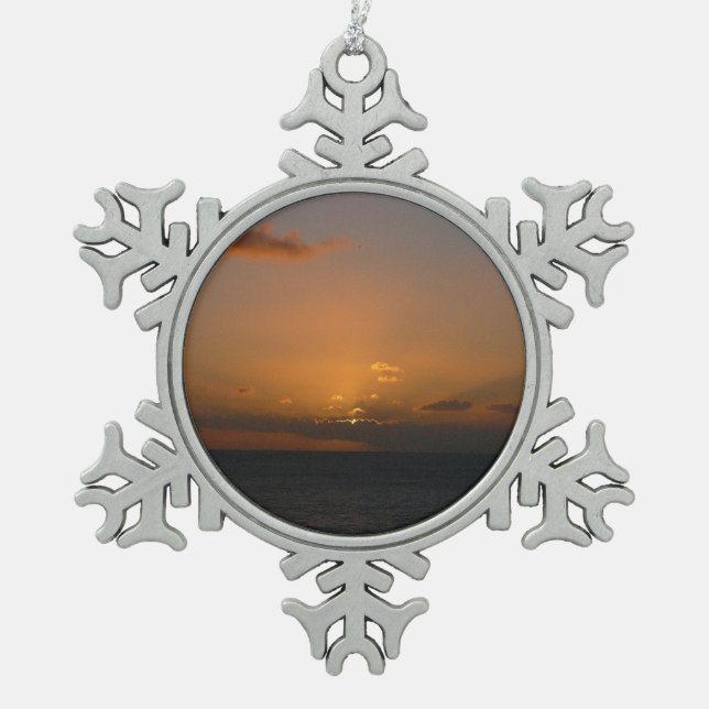 Sun Behind Clouds II Seascape Snowflake Pewter Christmas Ornament (Front)