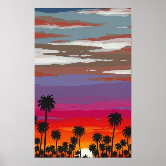 Sun behind tropical palm trees wall art (Front)