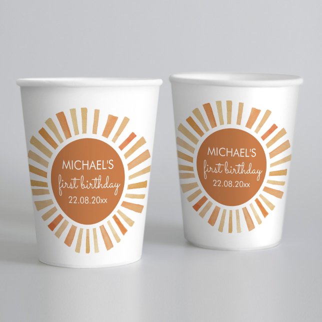 Sun Birthday, Sunshine 1st Birthday, Boho Sun  Paper Cups (Creator Uploaded)