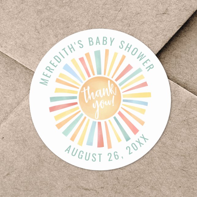 Sun Boho Baby Shower Classic Round Sticker (Sun Boho Baby Shower Classic Round Sticker)