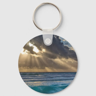 Sun Breaking Through Clouds Over Sea Key Ring
