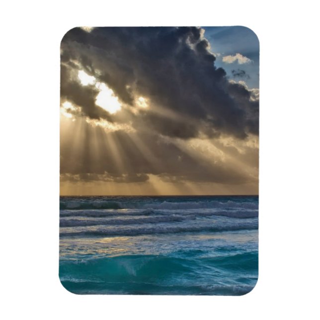 Sun Breaking Through Clouds Over Sea Magnet (Vertical)