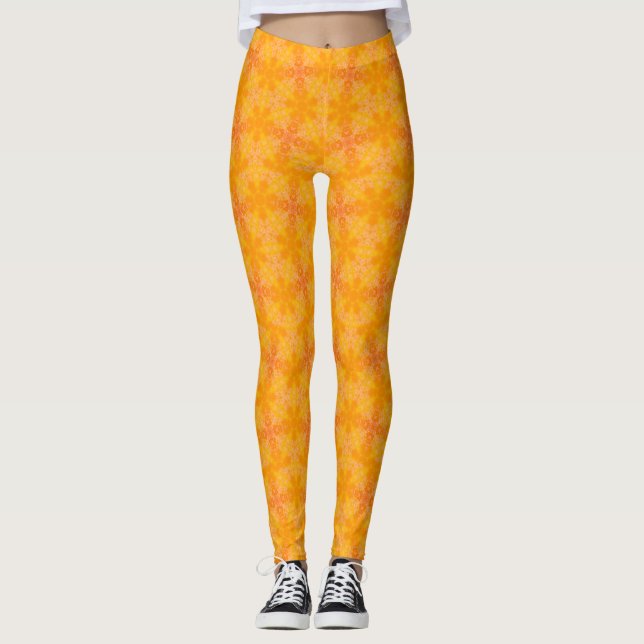 Sun Burst Solar Bloom Geometric Seamless Pattern Leggings (Front)