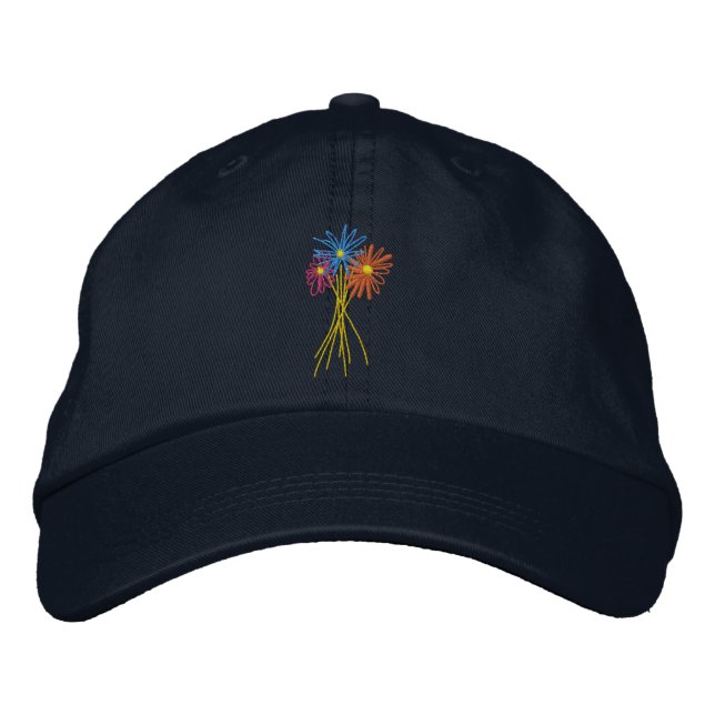 Sun cap. Flower Bunch. Colored daisies Embroidered Hat (Front)