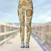 Sun Celestial Vintage Burgundy Green Gold Pattern
