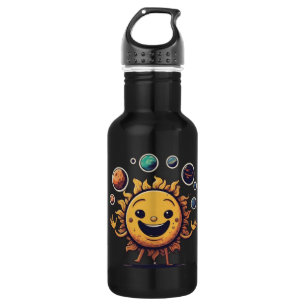 sun character juggling planets Metal water bottles