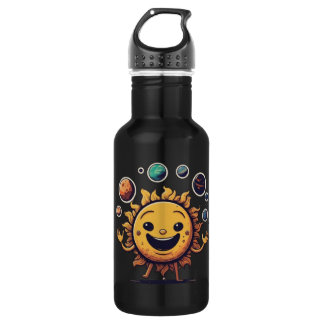 sun character juggling planets Metal water bottles