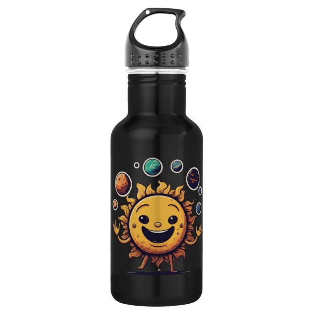 sun character juggling planets Metal water bottles (Front)