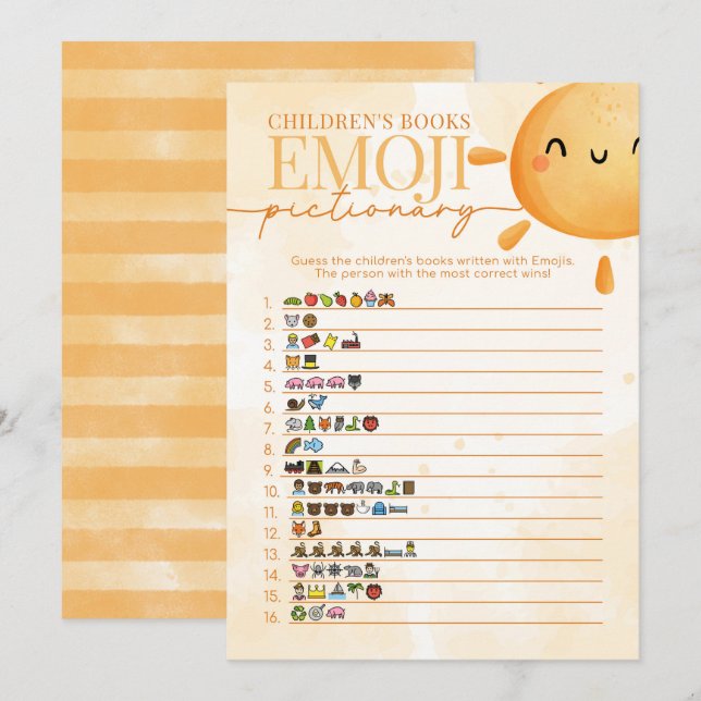 Sun Children's Book Emoji Pictionary Shower Game Invitation (Front/Back)