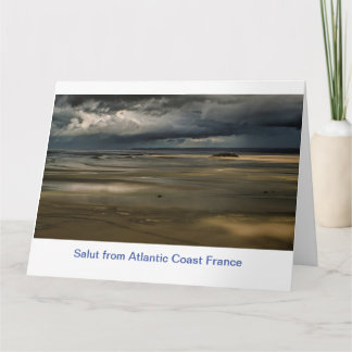 Sun cloudy Beach colour France Mont-Saint-Michel Card