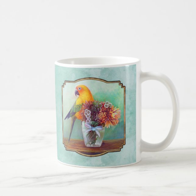 Sun conure and flowers coffee mug (Right)